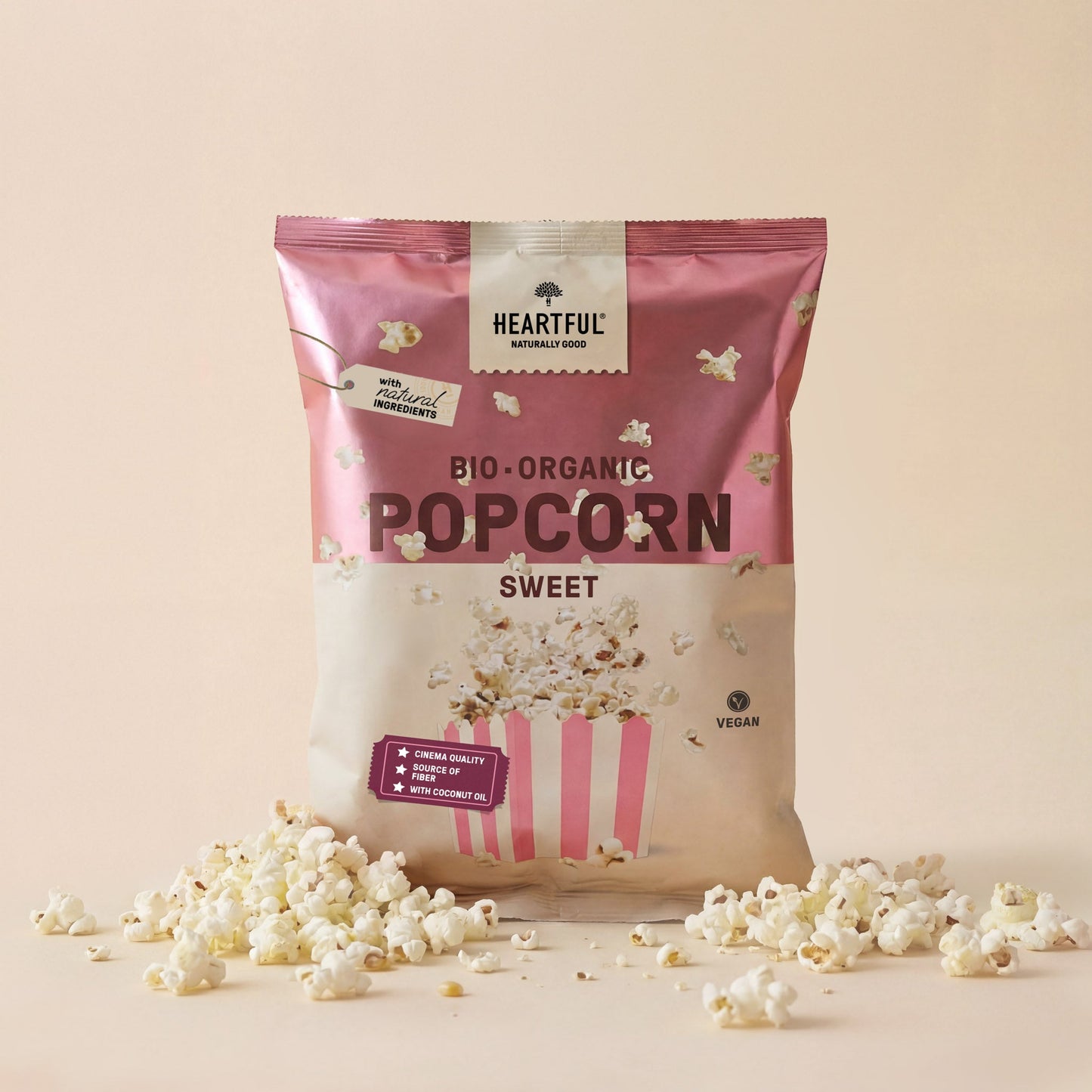 Heartful Organic Popcorn Sweet, 90g bag with popcorn