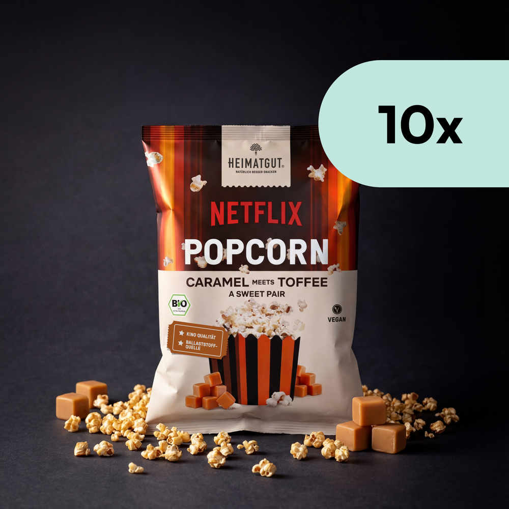 Bio Netflix Popcorn Caramel meets Toffee, goldene Karamellsüße mit Toffee-Note