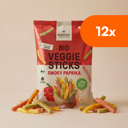BIO Veggie Sticks Smoky Paprika - Heimatgut® 100% Natürliche Snacks – Bio, Vegan, Frei von Zusatzstoffen