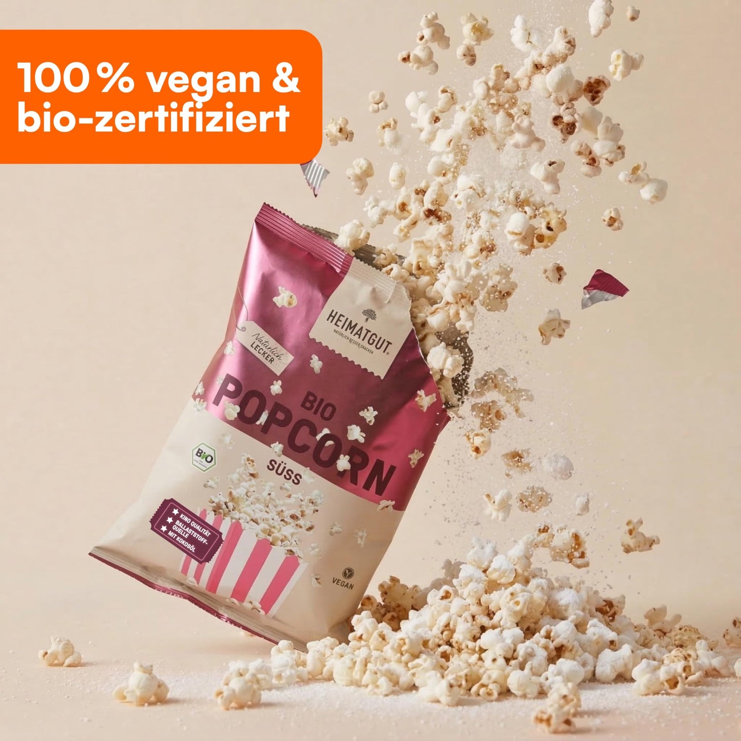 Bio Popcorn Süß mit zarter Karamellnote, gepoppt in Bio-Kokosöl