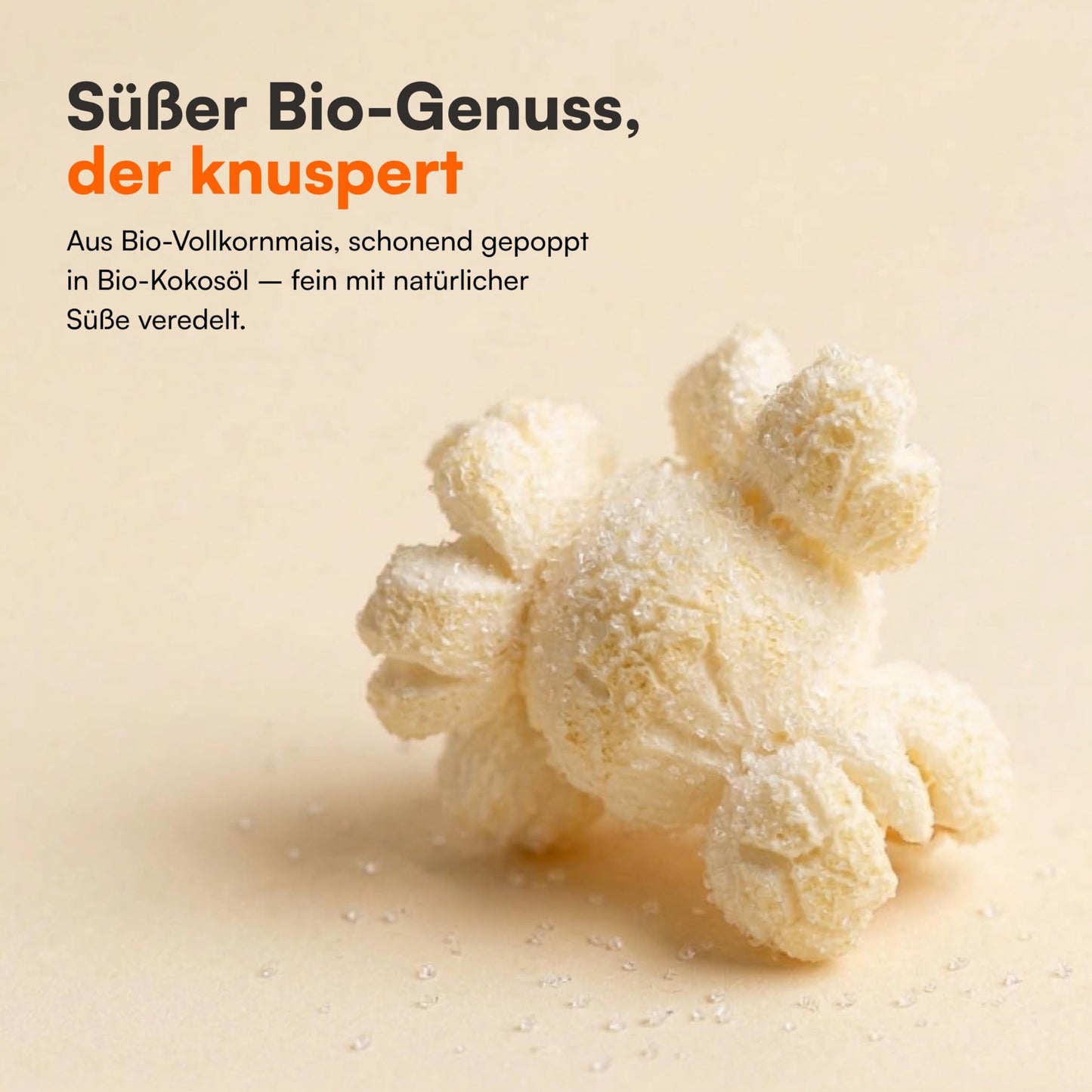Nahaufnahme von Bio Popcorn Süß aus Vollkornmais