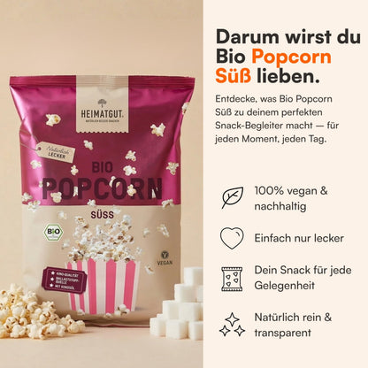 Bio Popcorn Süß von Heimatgut, ohne Palmöl und ohne Gentechnik