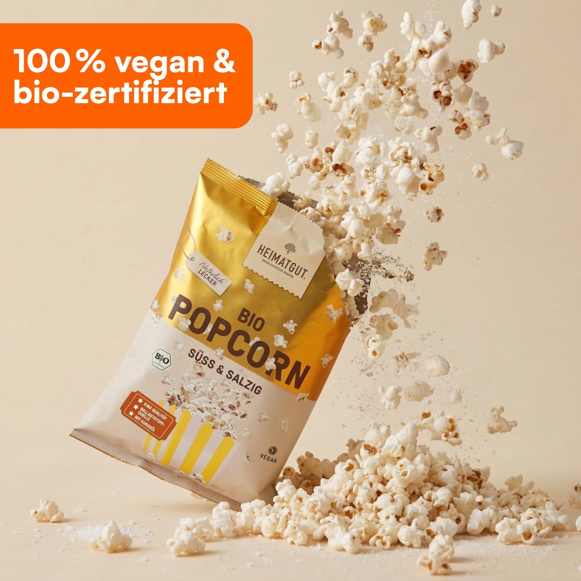 Bio Popcorn Süß und Salzig, süße Karamellnote trifft Meersalz