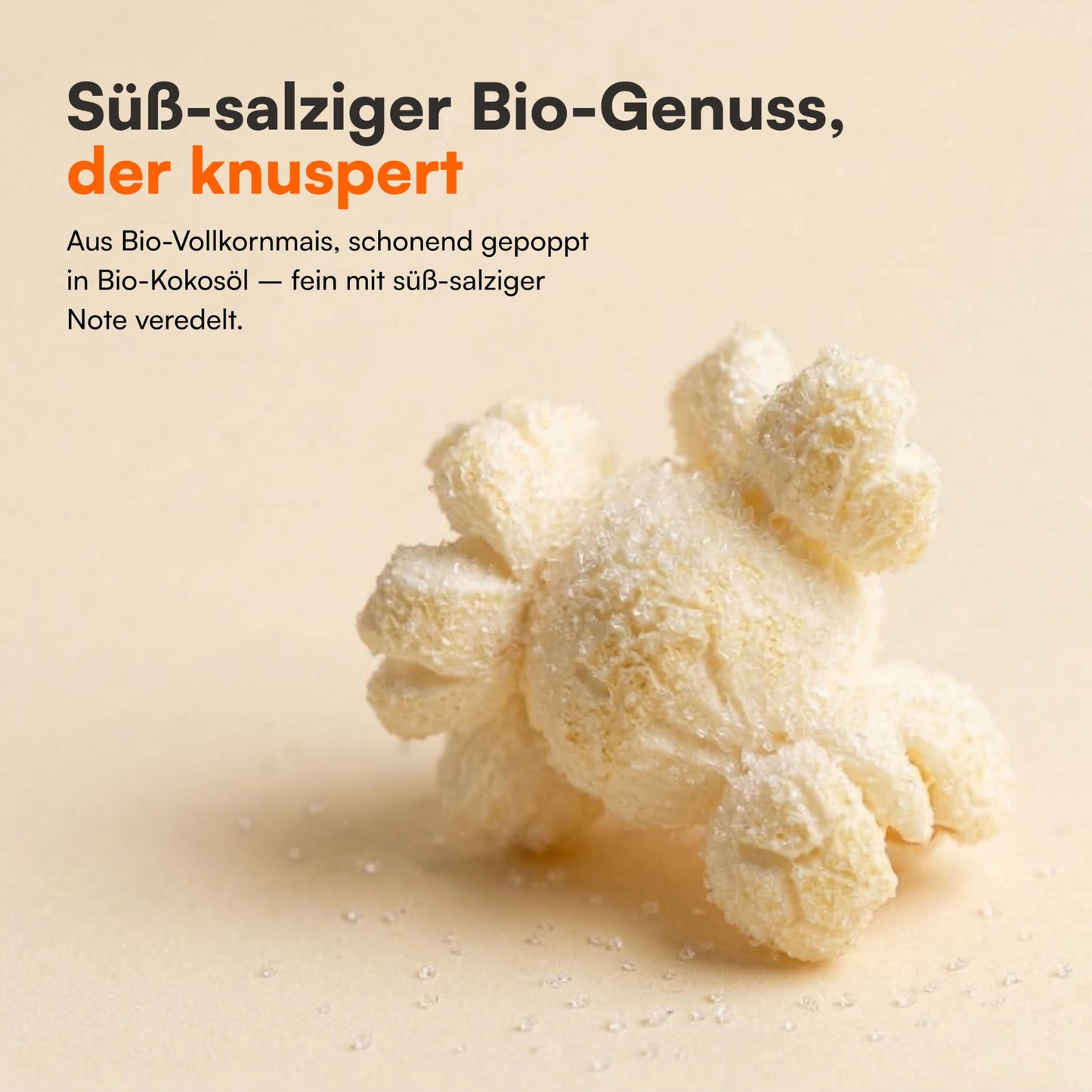 Nahaufnahme von Bio Popcorn Süß-Salzig aus Vollkornmais