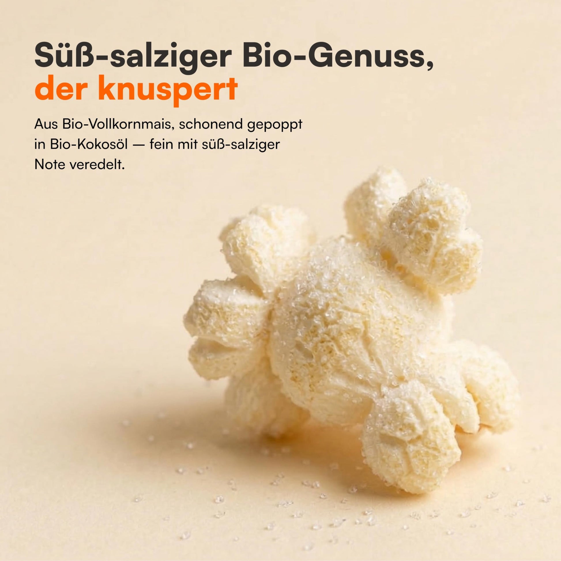 Nahaufnahme von Bio Popcorn Süß-Salzig aus Vollkornmais