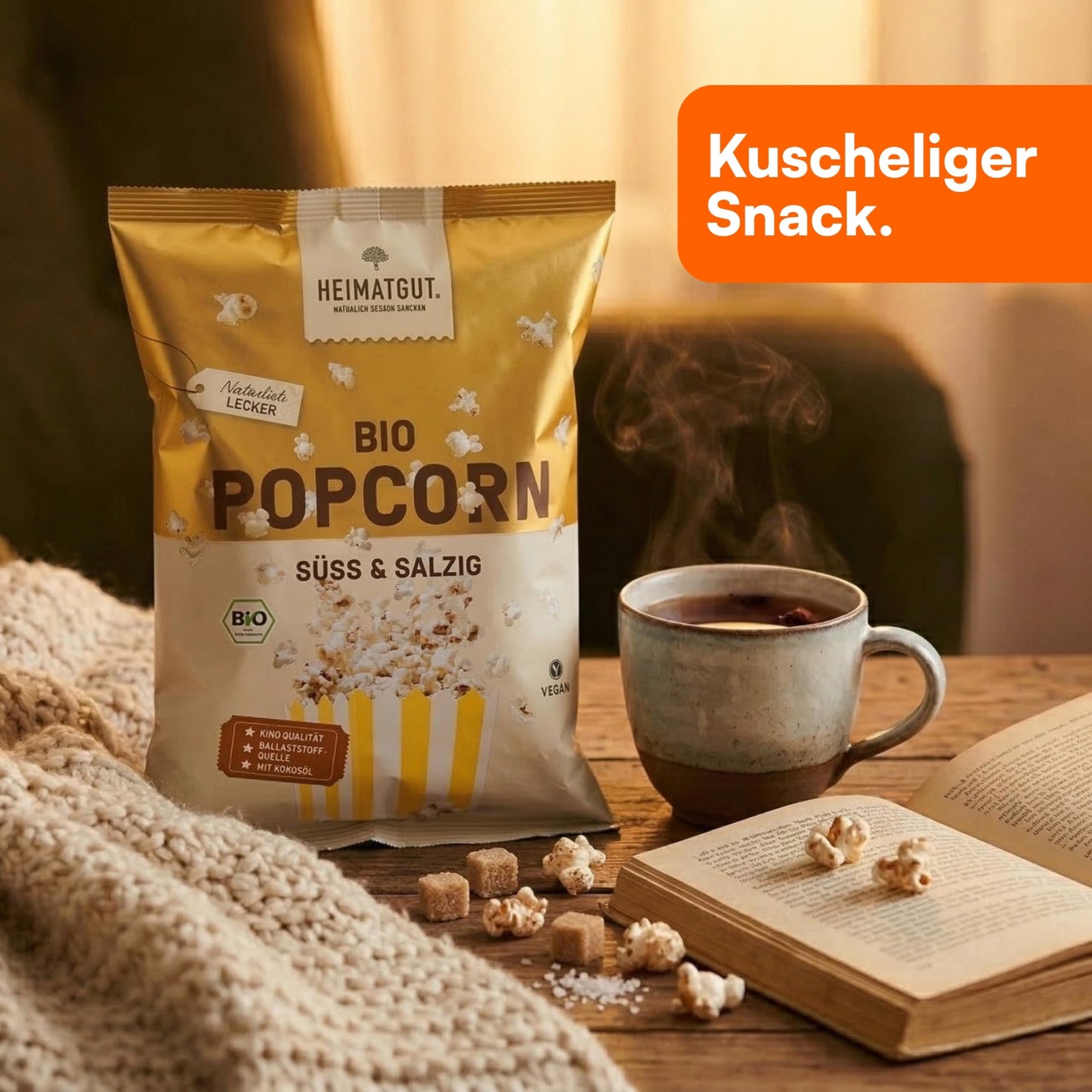 Bio Popcorn Süß und Salzig 90g als Snack für den Filmabend