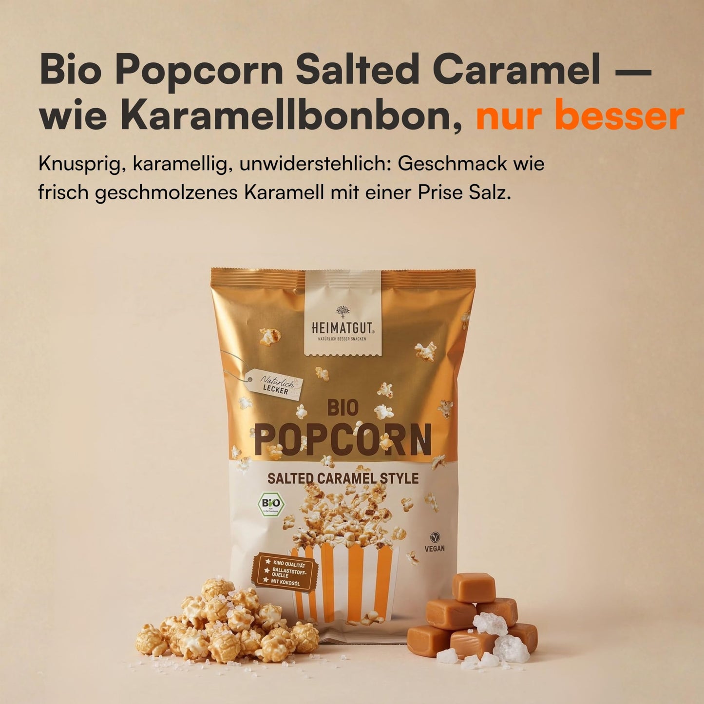 Tüte Bio Popcorn Salted Caramel Style 90g von Heimatgut