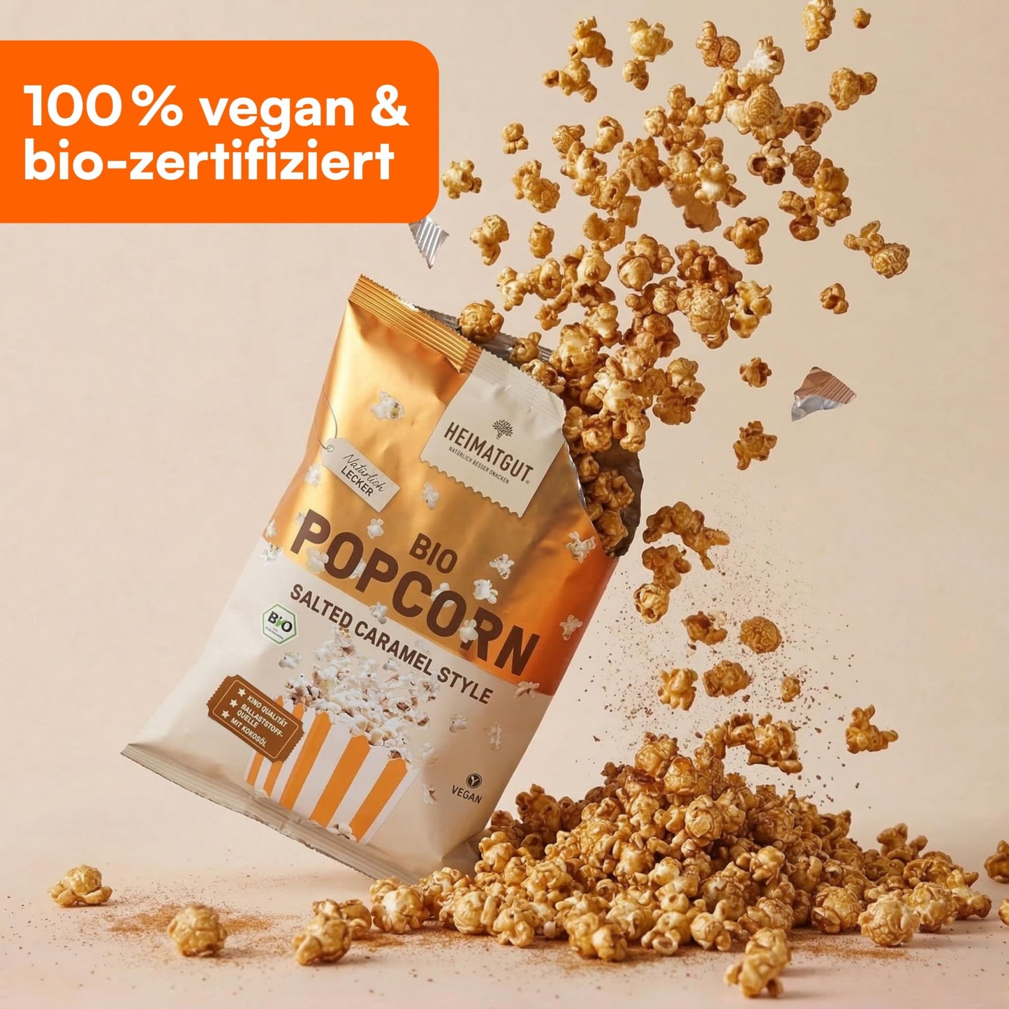 Bio Popcorn Salted Caramel, Karamellnote trifft eine Prise Salz
