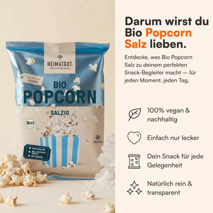 Bio Popcorn Salzig von Heimatgut, gepoppt in Bio-Kokosöl ohne Palmöl