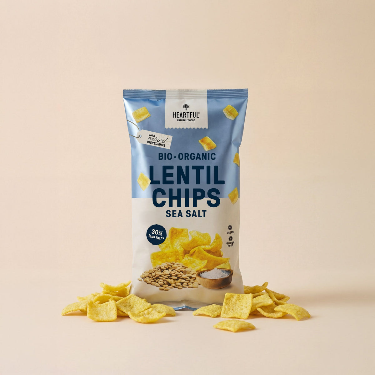 Heartful Organic Lentil Chips Sea Salt, 75g bag with lentil chips