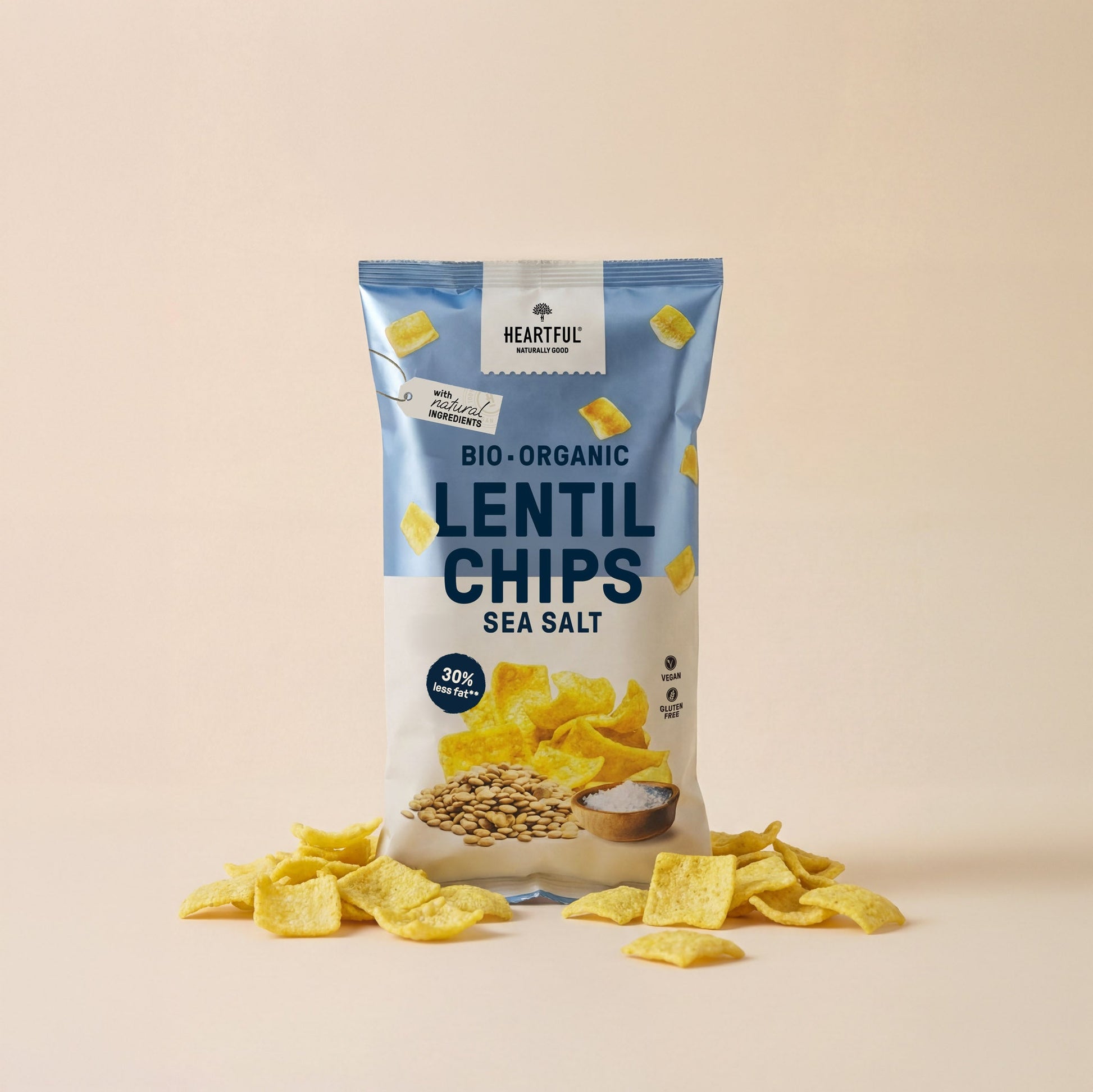 Heartful Organic Lentil Chips Sea Salt, 75g bag with lentil chips