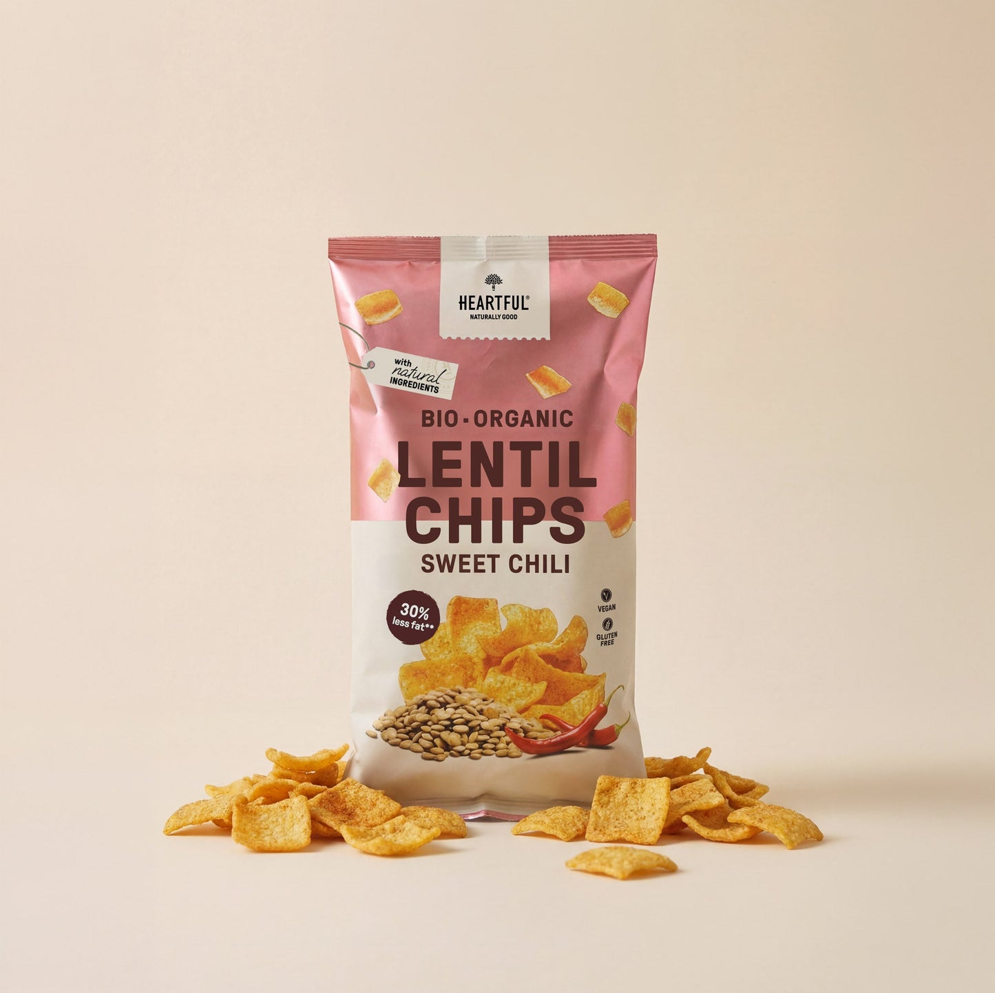 Heartful Organic Lentil Chips Sweet Chilli, 75g bag with lentil chips