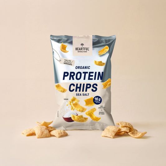 Heartful Organic Protein Chips Sea Salt, 63g bag with protein chips