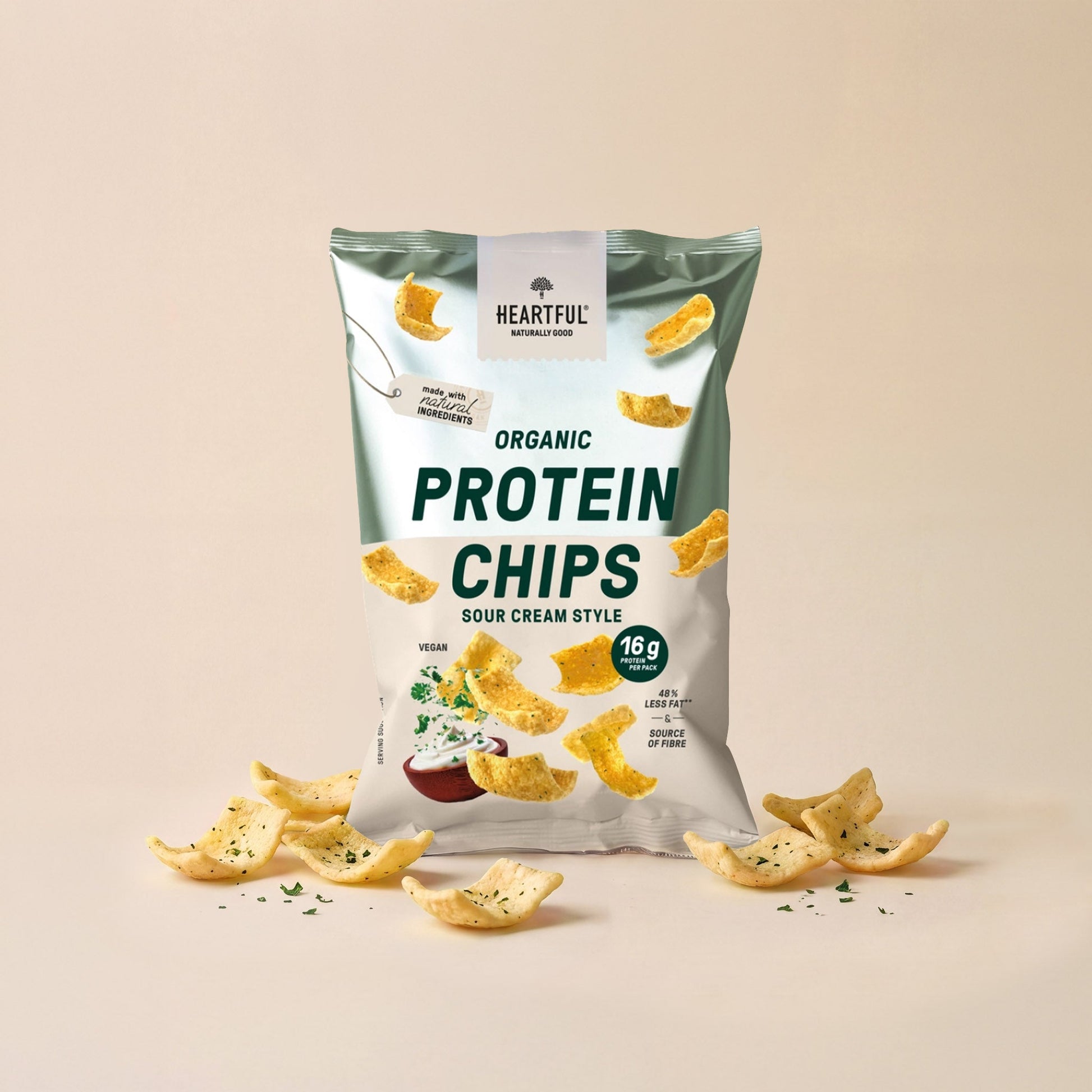 Heartful Organic Protein Chips Sour Cream Style, 63g bag with protein chips