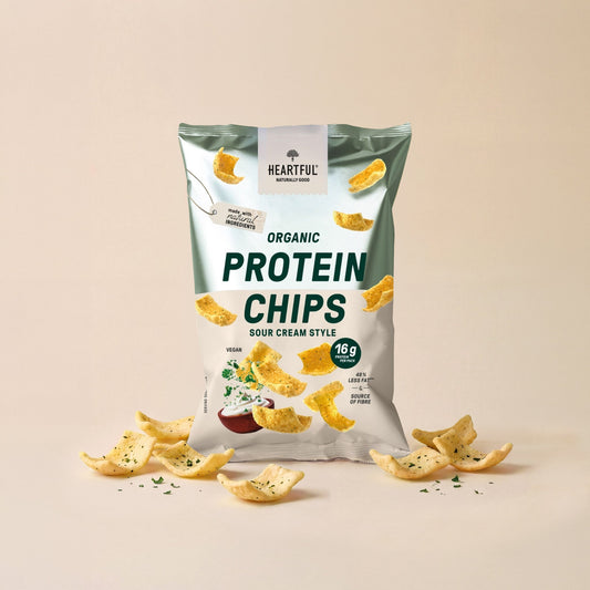 Heartful Organic Protein Chips Sour Cream Style, 63g bag with protein chips