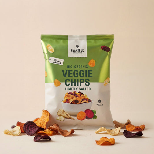 Heartful Organic Vegetable Chips lightly salted, 100g bag with vegetable crisps