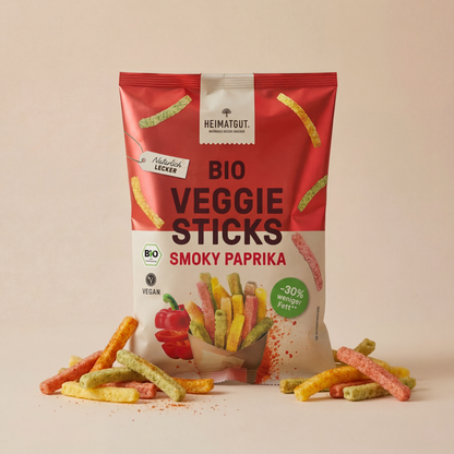 BIO Veggie Sticks Smoky Paprika - Heimatgut® 100% Natürliche Snacks – Bio, Vegan, Frei von Zusatzstoffen