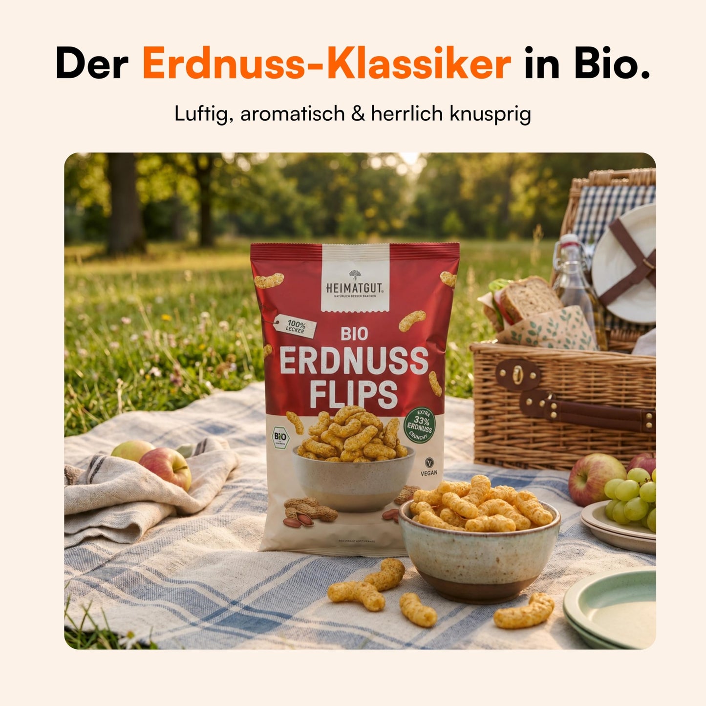 Bio Erdnussflips mit 13 g pflanzlichem Eiweiß pro 100 g