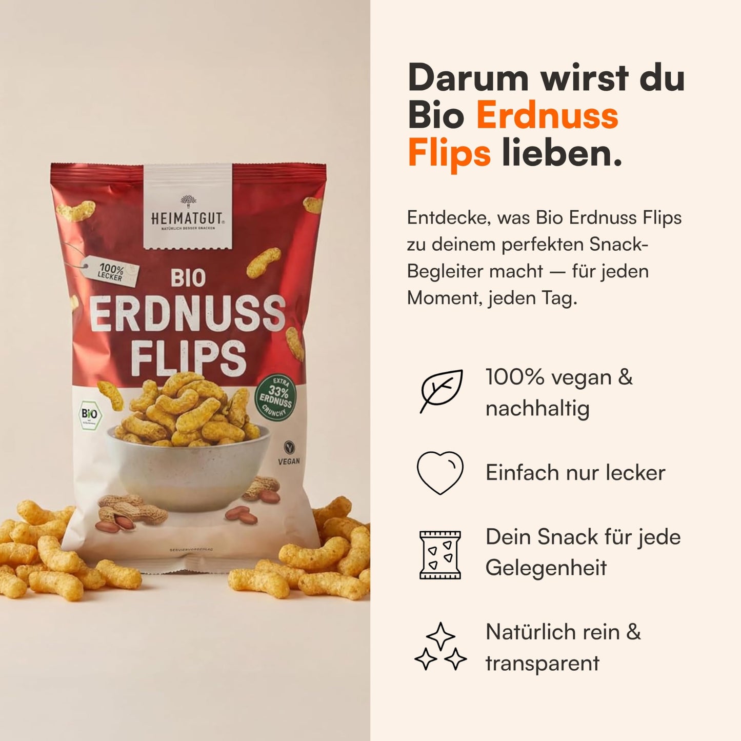 Bio Erdnussflips, im Ofen gebacken statt frittiert
