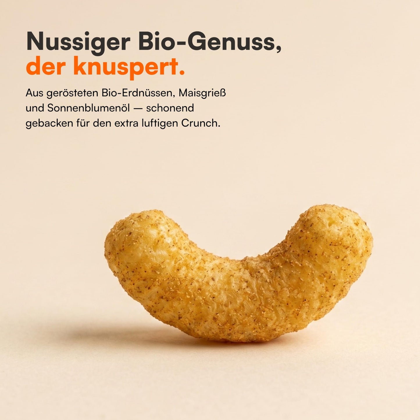 Nahaufnahme Bio Erdnussflips, luftig und knusprig