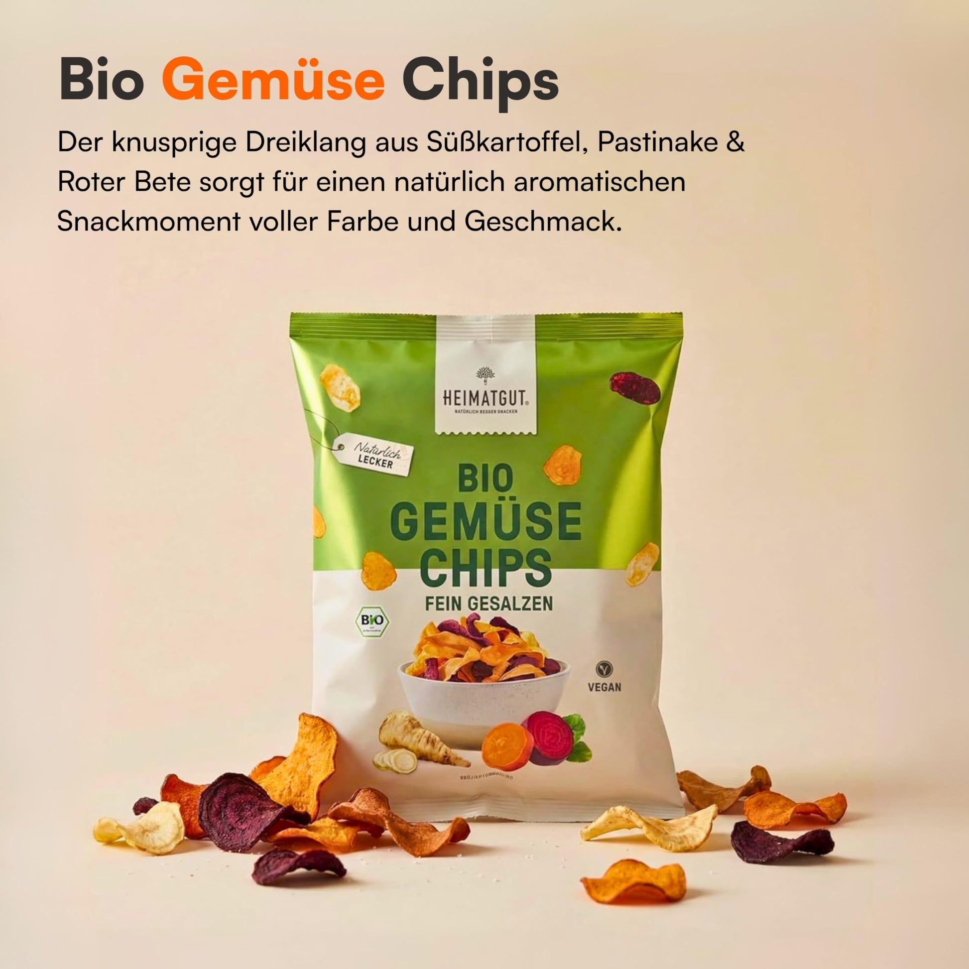 Bio Gemüse Chips 100g von Heimatgut mit drei Gemüsesorten