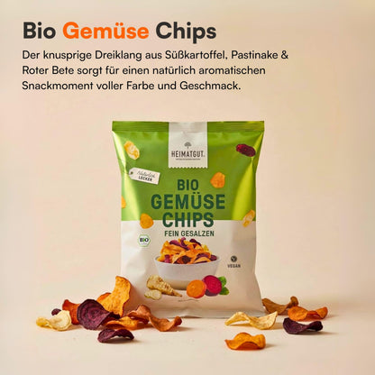 Bio Gemüse Chips 100g von Heimatgut mit drei Gemüsesorten