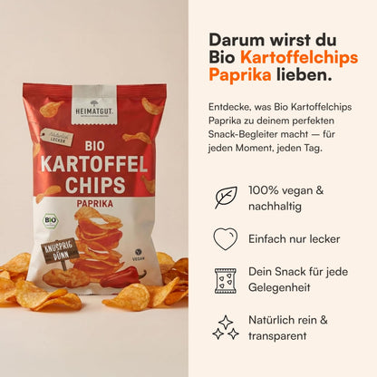Bio Kartoffelchips Paprika, gebacken in Bio-Sonnenblumenöl