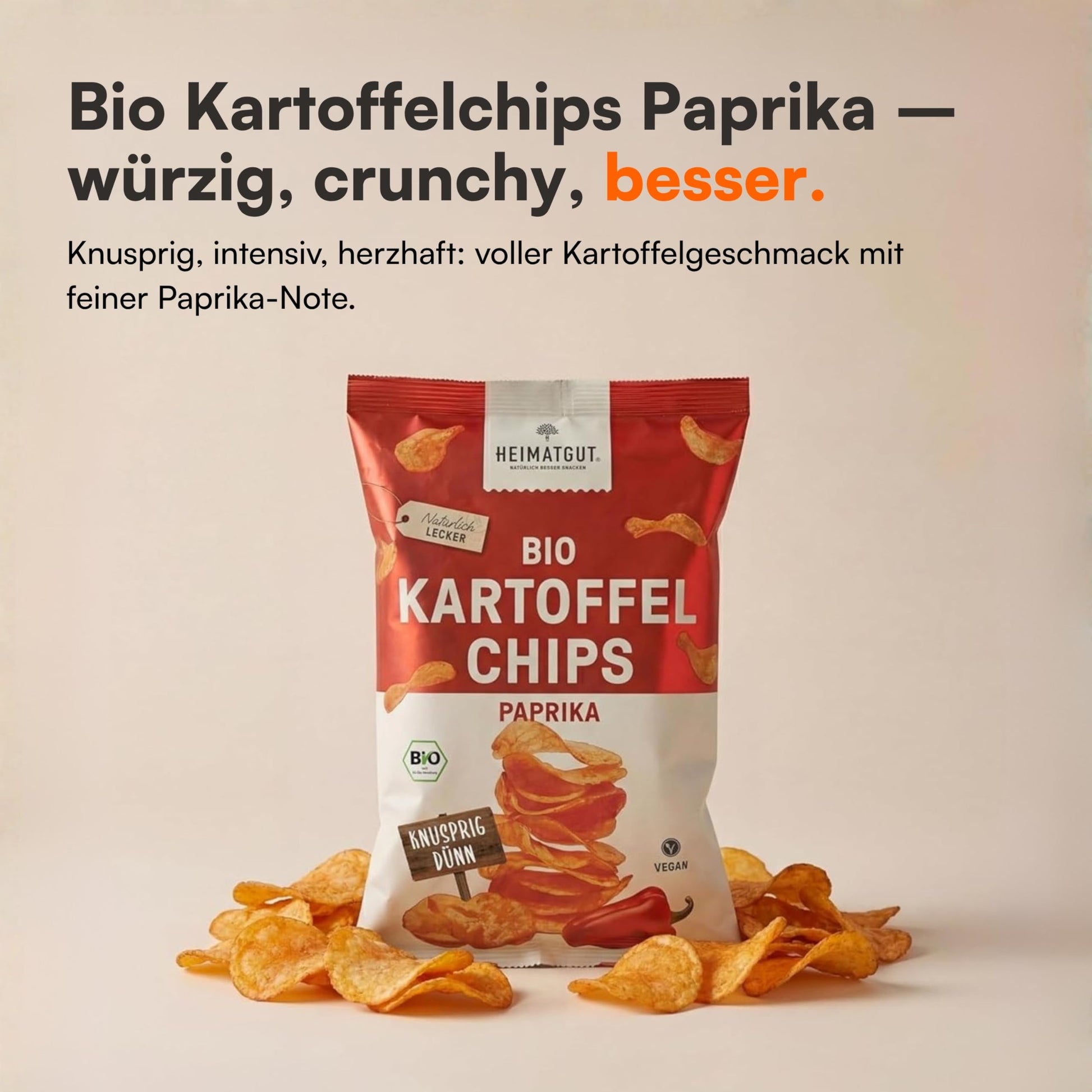 Tüte Bio Kartoffelchips Paprika 125g von Heimatgut