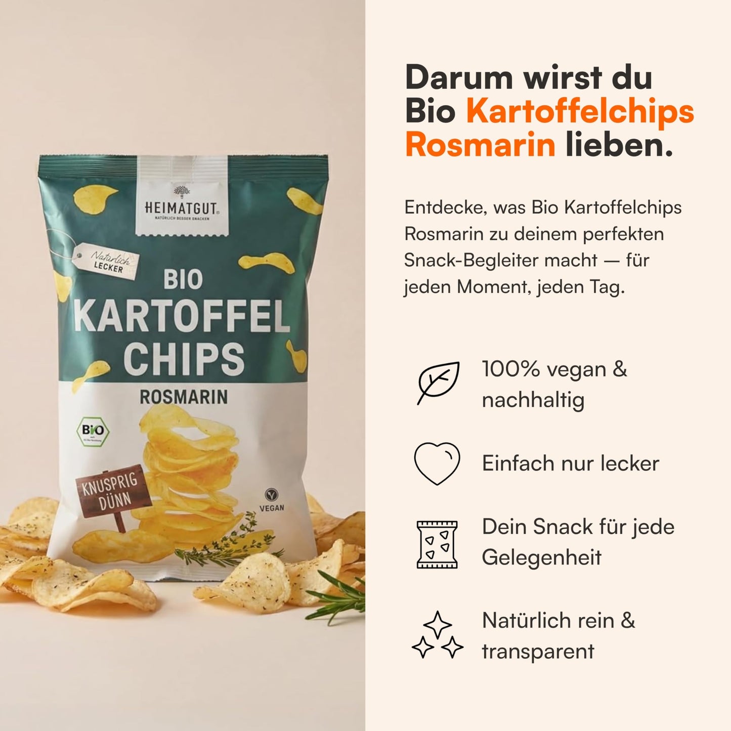 Bio Kartoffelchips Rosmarin, gebacken in Bio-Sonnenblumenöl
