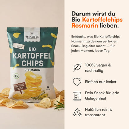 Bio Kartoffelchips Rosmarin, gebacken in Bio-Sonnenblumenöl