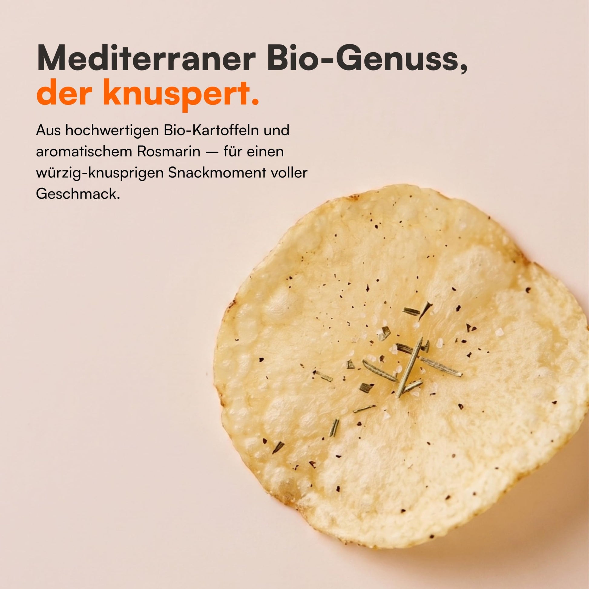 Nahaufnahme Bio Kartoffelchips Rosmarin mit 62,5 % Bio-Kartoffeln