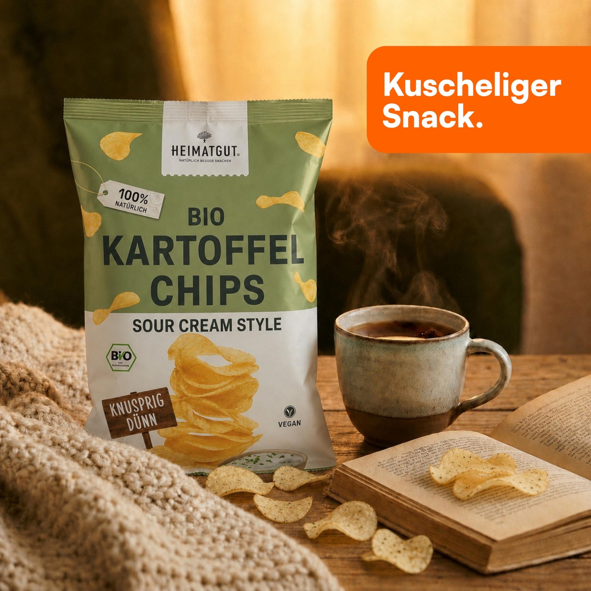 Bio Kartoffelchips Sour Cream Style als Snack, glutenfrei und vegan