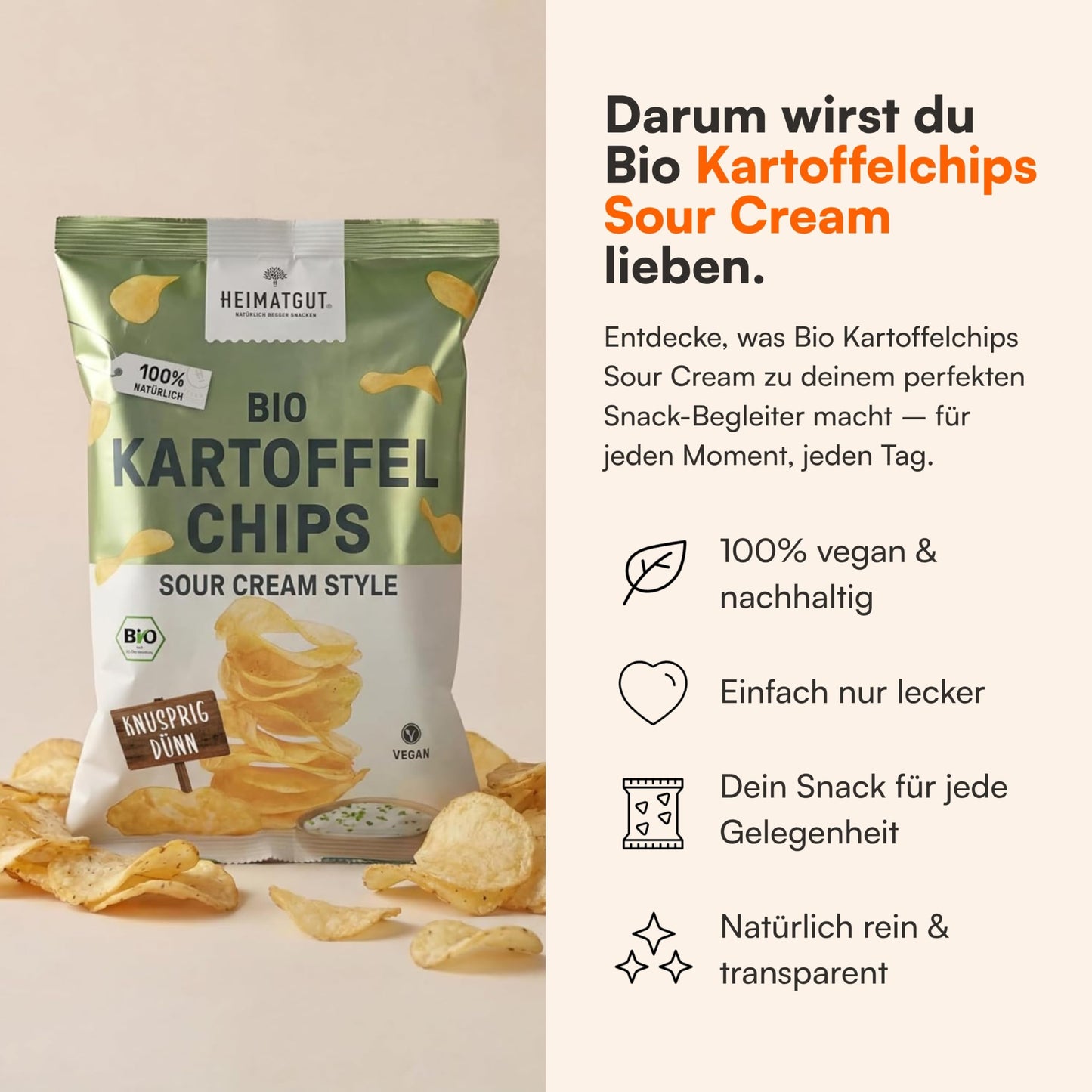 Bio Kartoffelchips Sour Cream Style, gebacken in Bio-Sonnenblumenöl