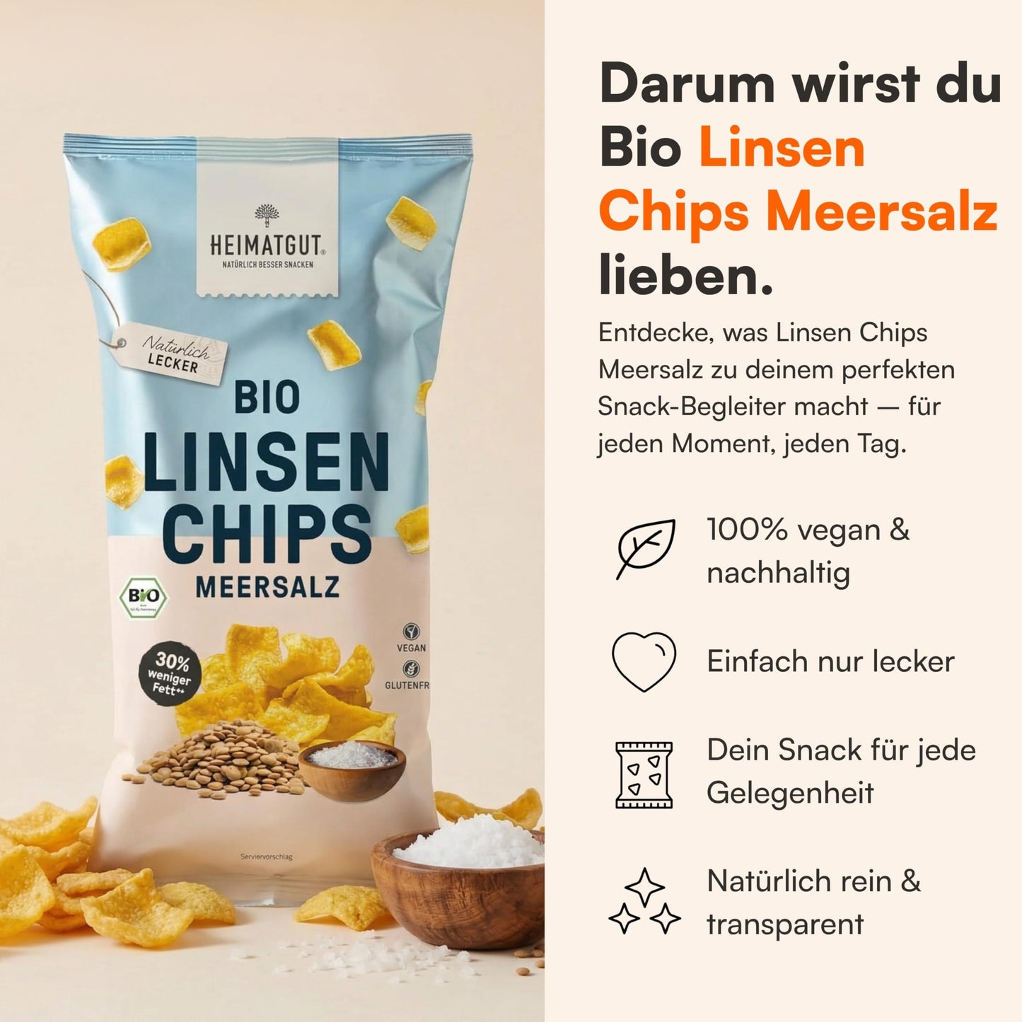 Bio Linsen Chips Meersalz als Snack, glutenfrei und vegan