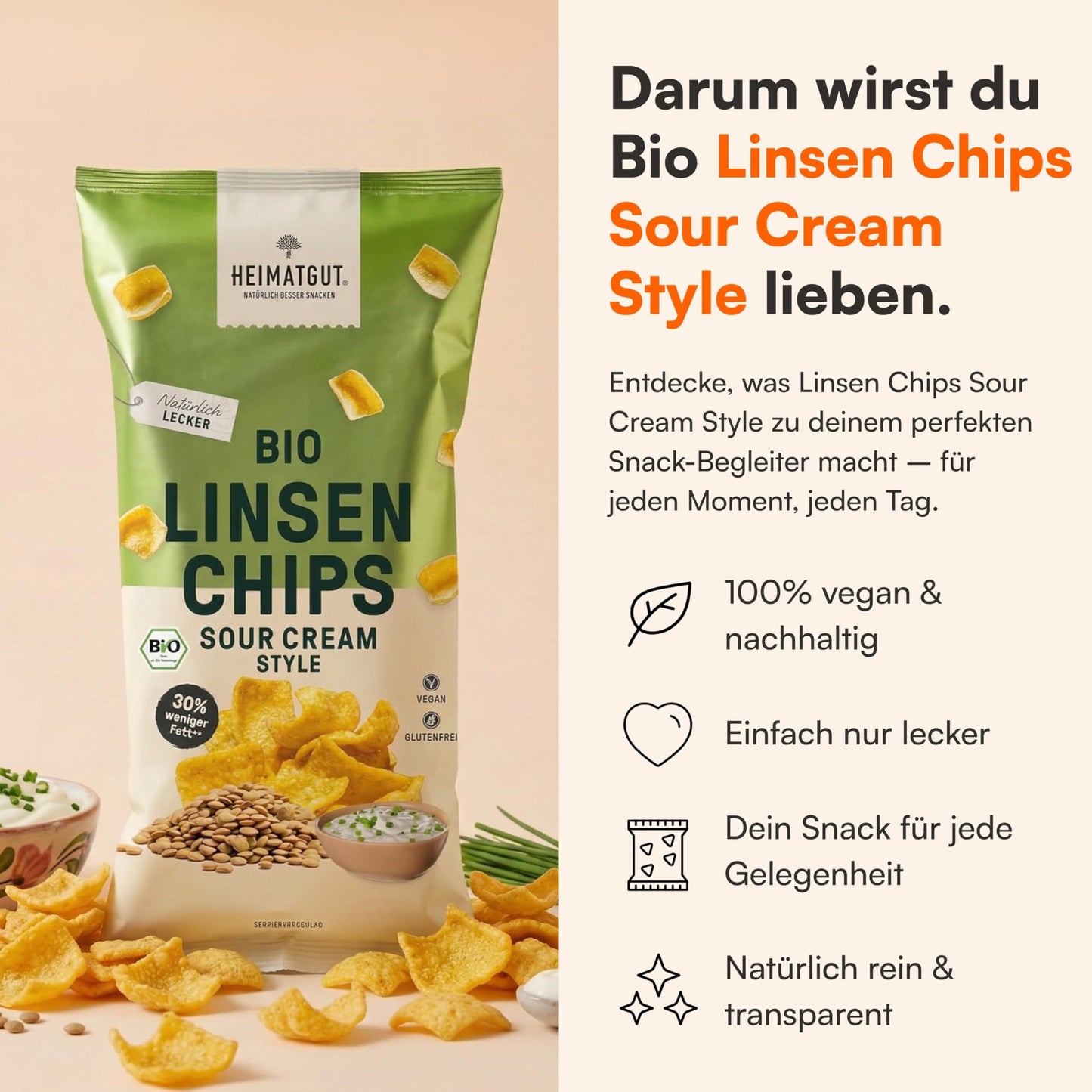 Bio Linsen Chips Sour Cream Style als Snack, glutenfrei und vegan