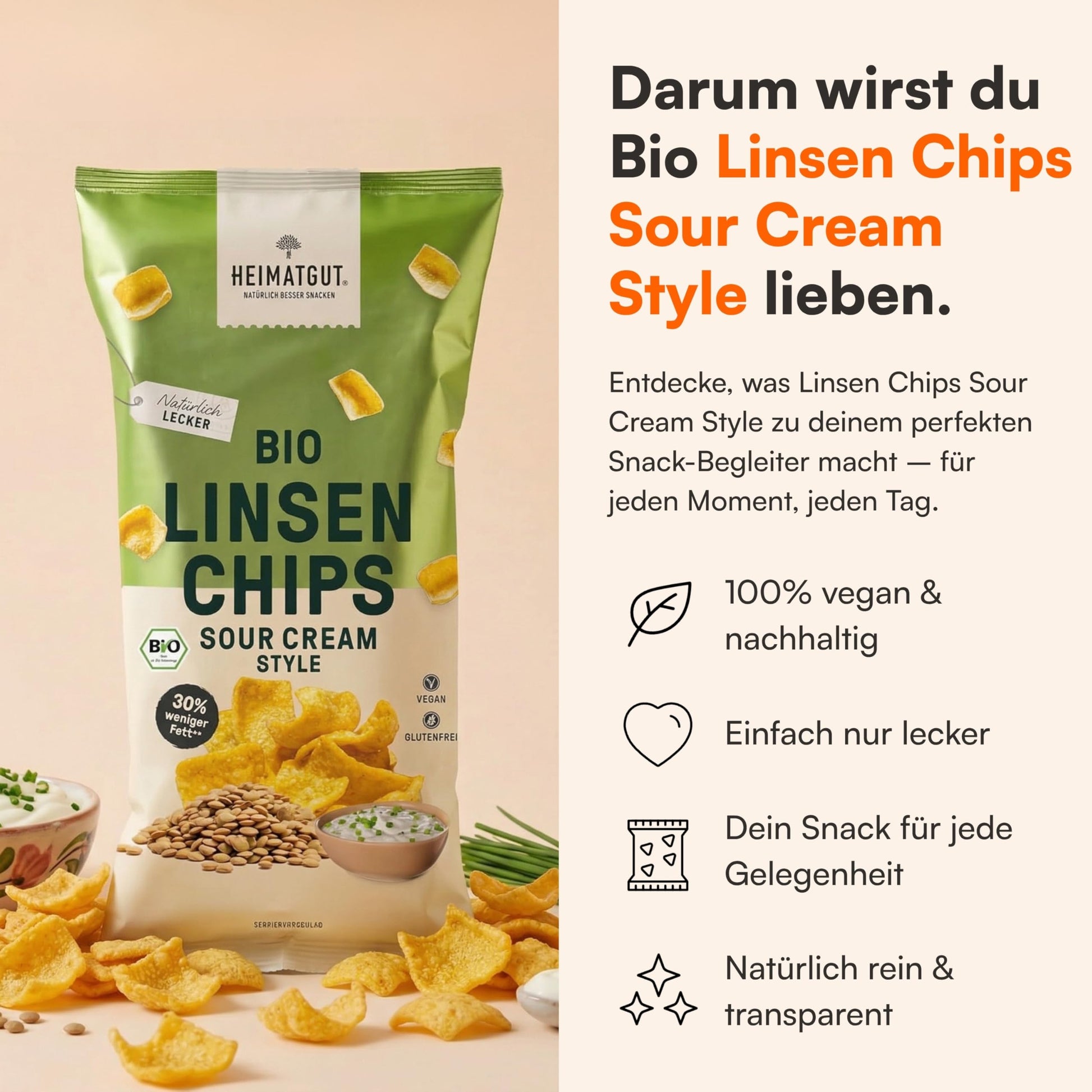 Bio Linsen Chips Sour Cream Style als Snack, glutenfrei und vegan
