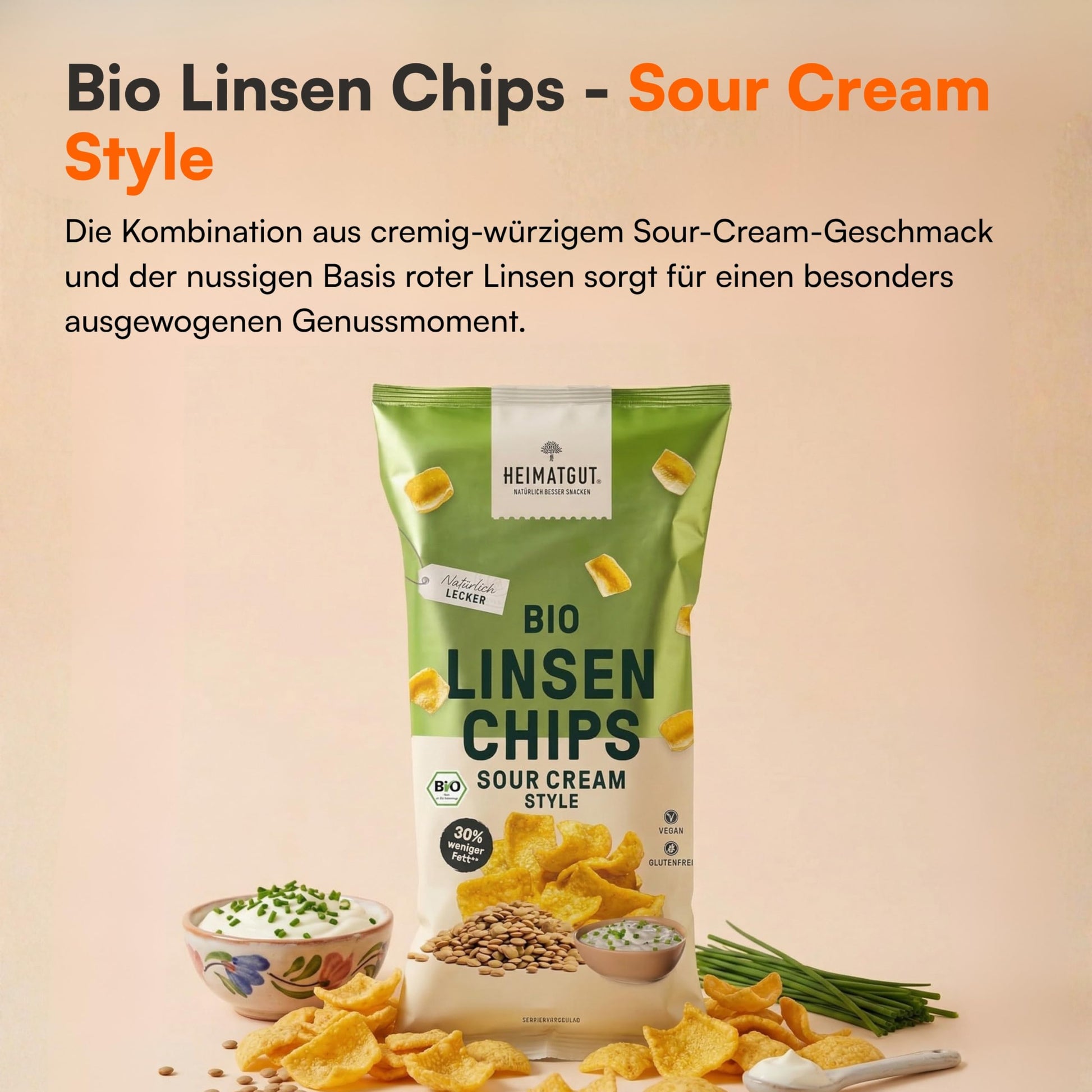 Bio Linsen Chips Sour Cream Style 75g von Heimatgut, ohne Milch