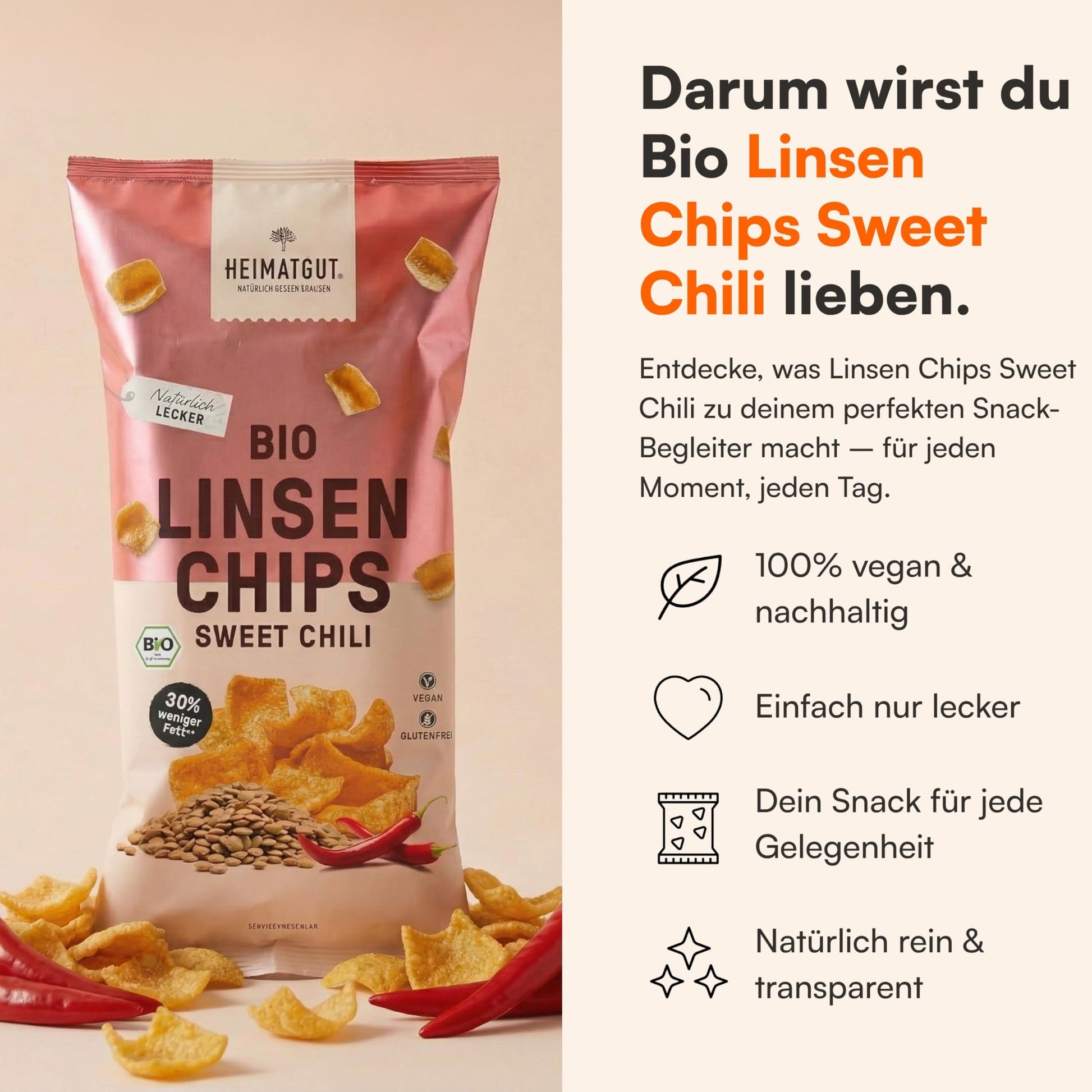 Bio Linsen Chips Sweet Chili als Snack, glutenfrei und vegan