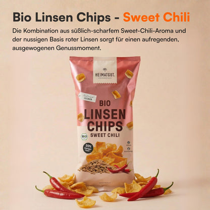 Bio Linsen Chips Sweet Chili 75g von Heimatgut, würzig-süß