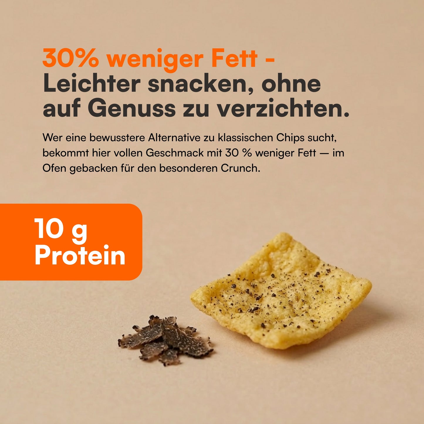 Nahaufnahme Bio Linsen Chips Trüffel-Style mit 43 % roten Linsen