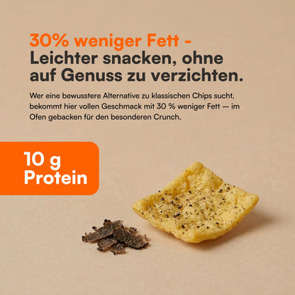 Nahaufnahme Bio Linsen Chips Trüffel-Style mit 43 % roten Linsen