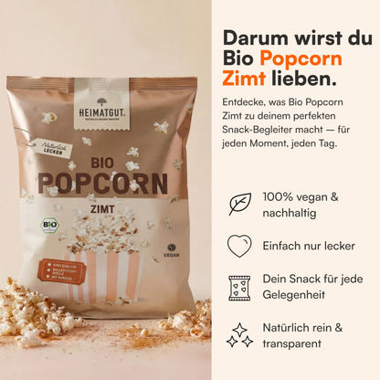 Bio Popcorn Zimt, gepoppt in Bio-Kokosöl ohne Palmöl