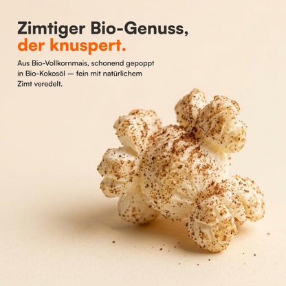 Nahaufnahme von Bio Popcorn Zimt aus Vollkornmais