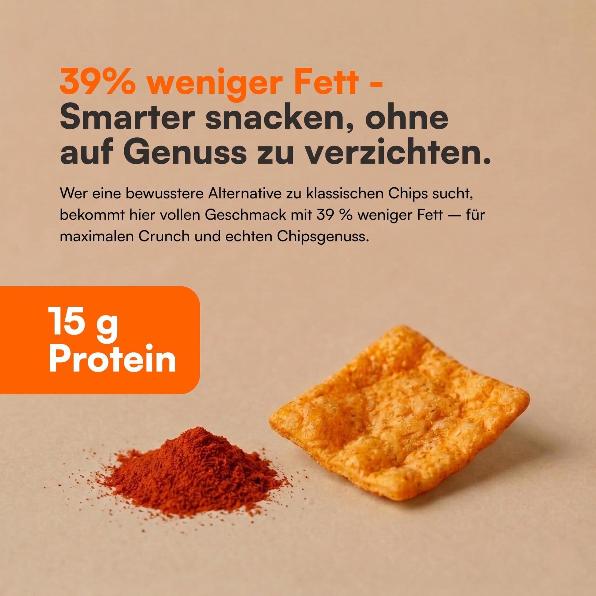 Nahaufnahme Bio Protein Chips Paprika mit 31 % Erbsenprotein