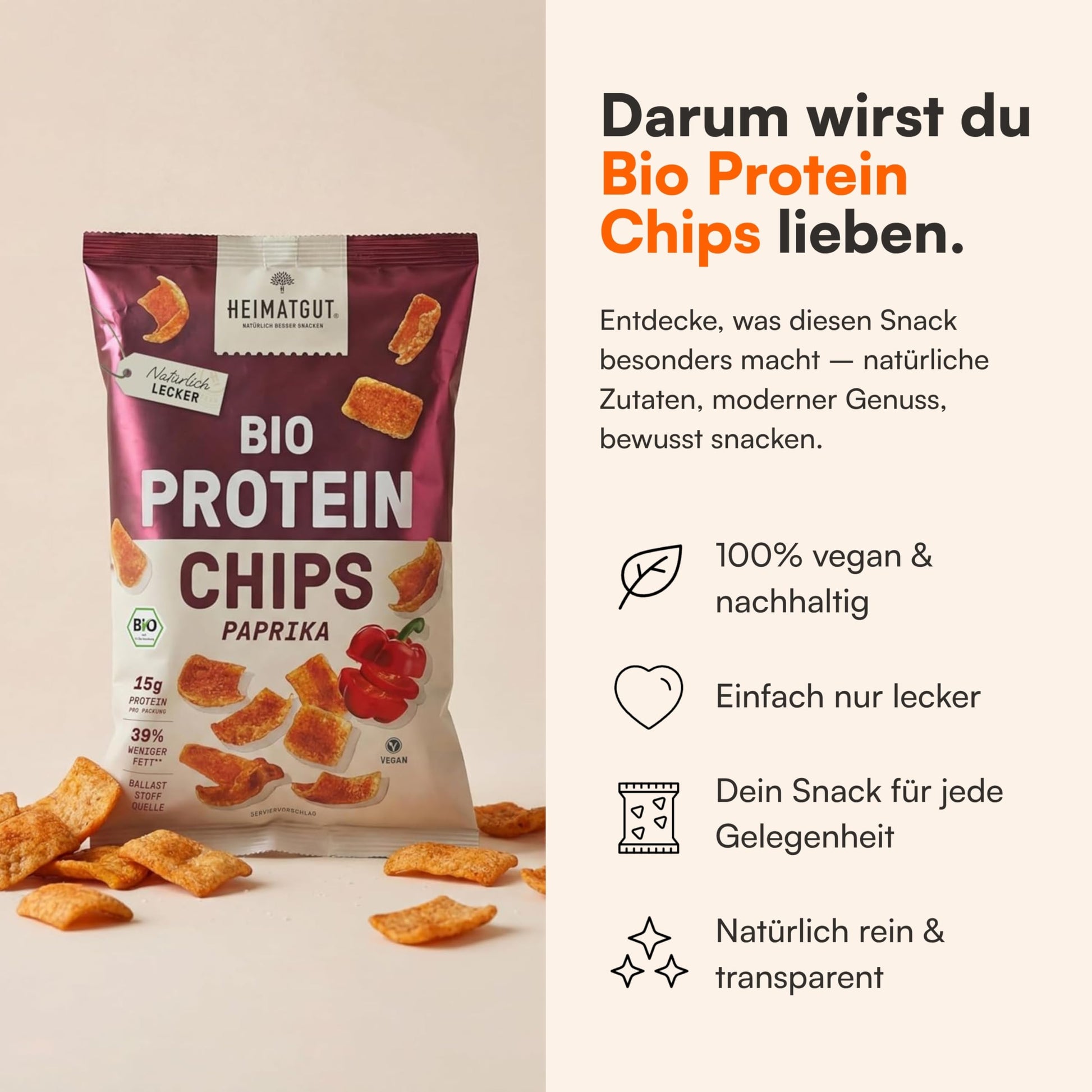 Bio Protein Chips Paprika als Snack nach dem Training