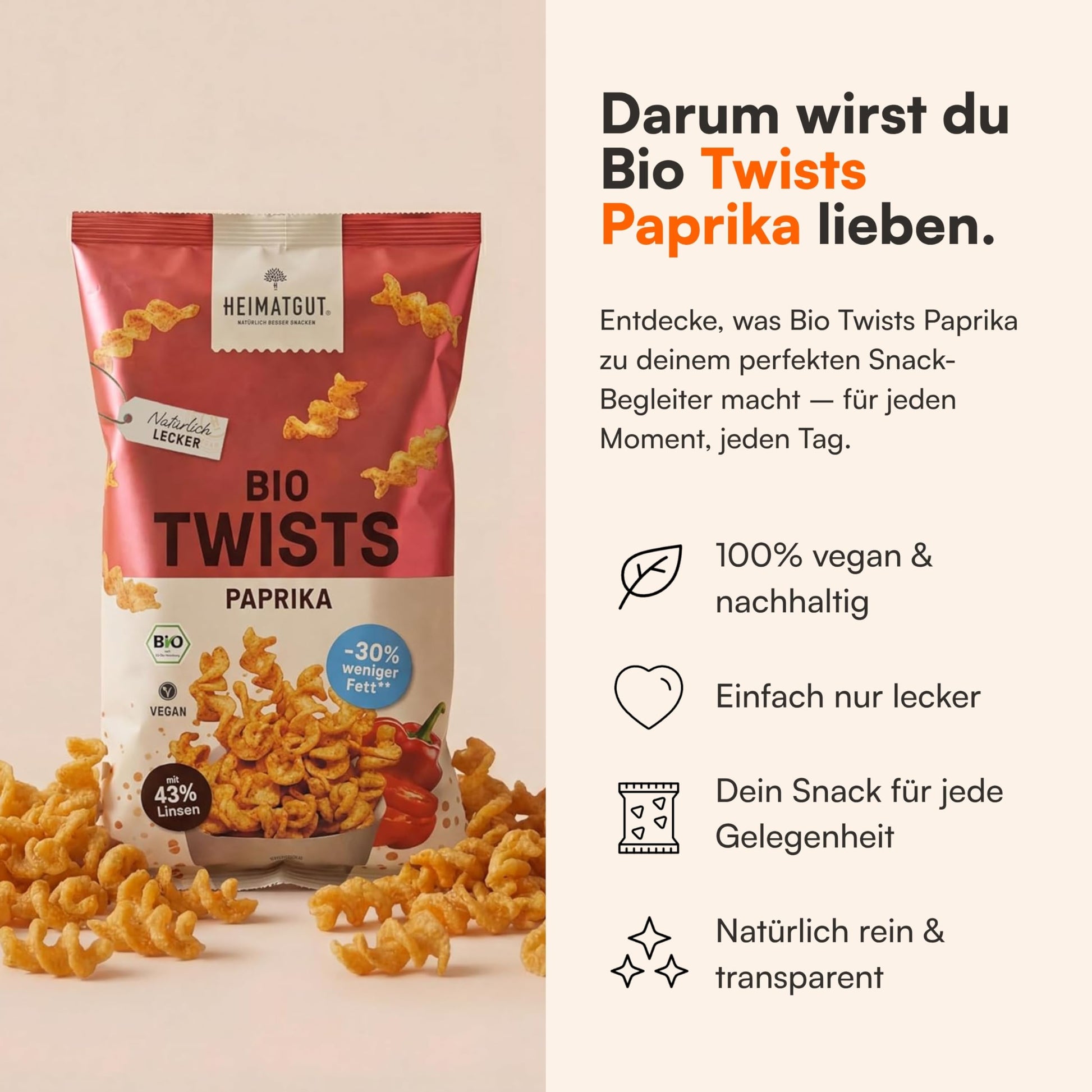 Bio Twists Paprika mit 43 % Linsenmehl
