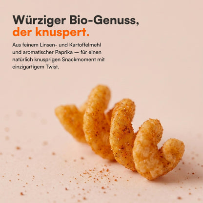 Nahaufnahme Bio Twists Paprika, gedreht statt flach gebacken