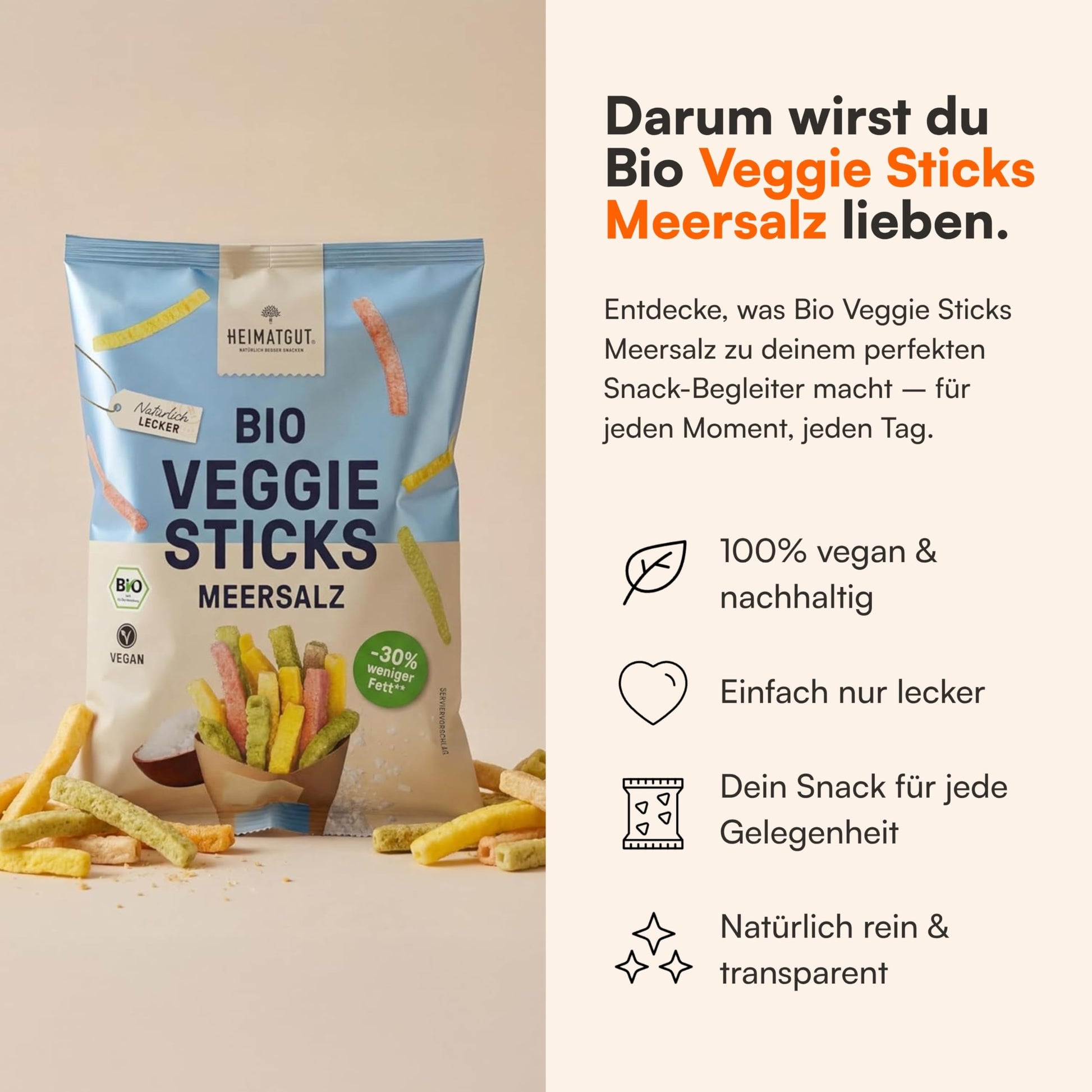 Bio Veggie Sticks Meersalz mit 24 g Fett pro 100 g