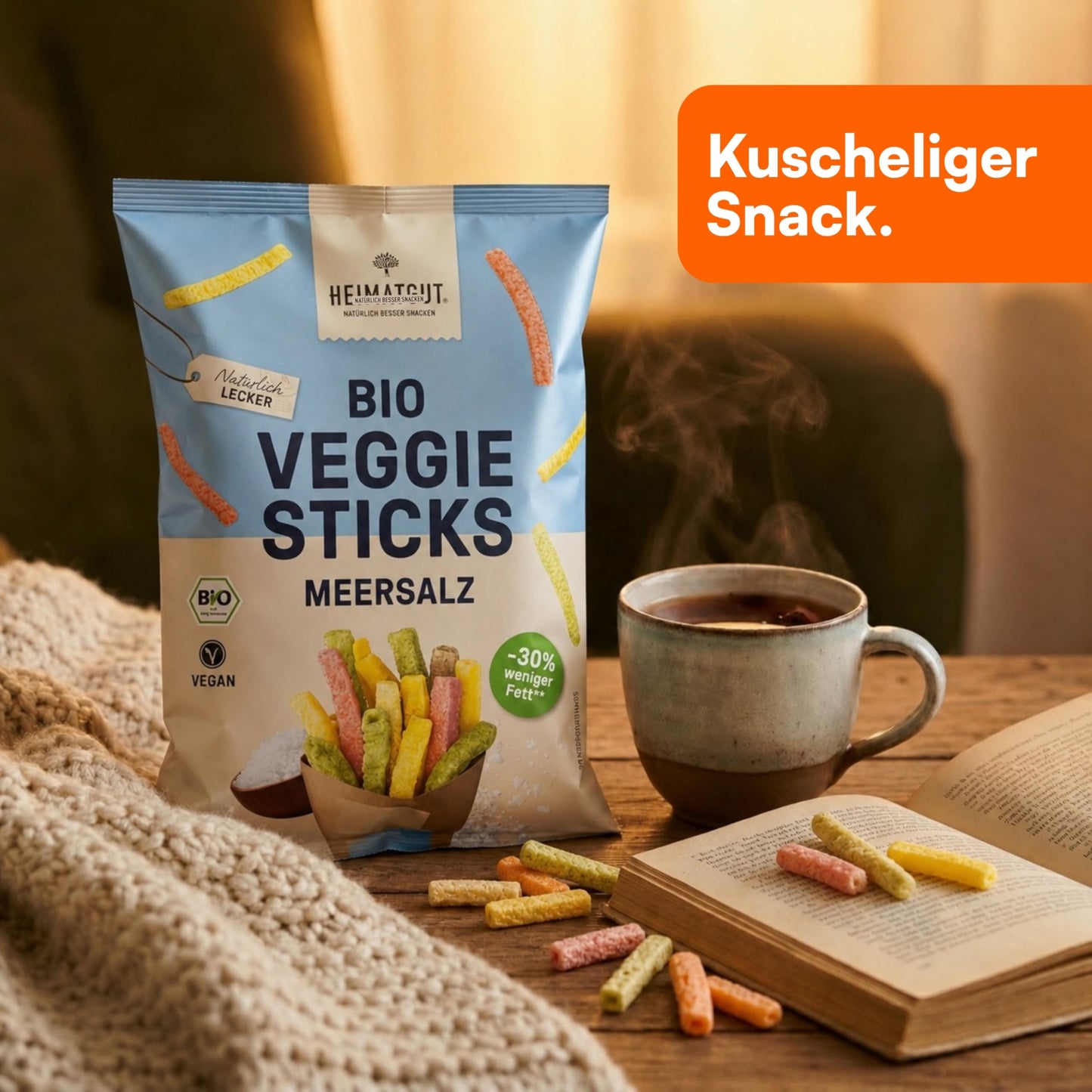 Bio Veggie Sticks Meersalz als Snack für den Schreibtisch