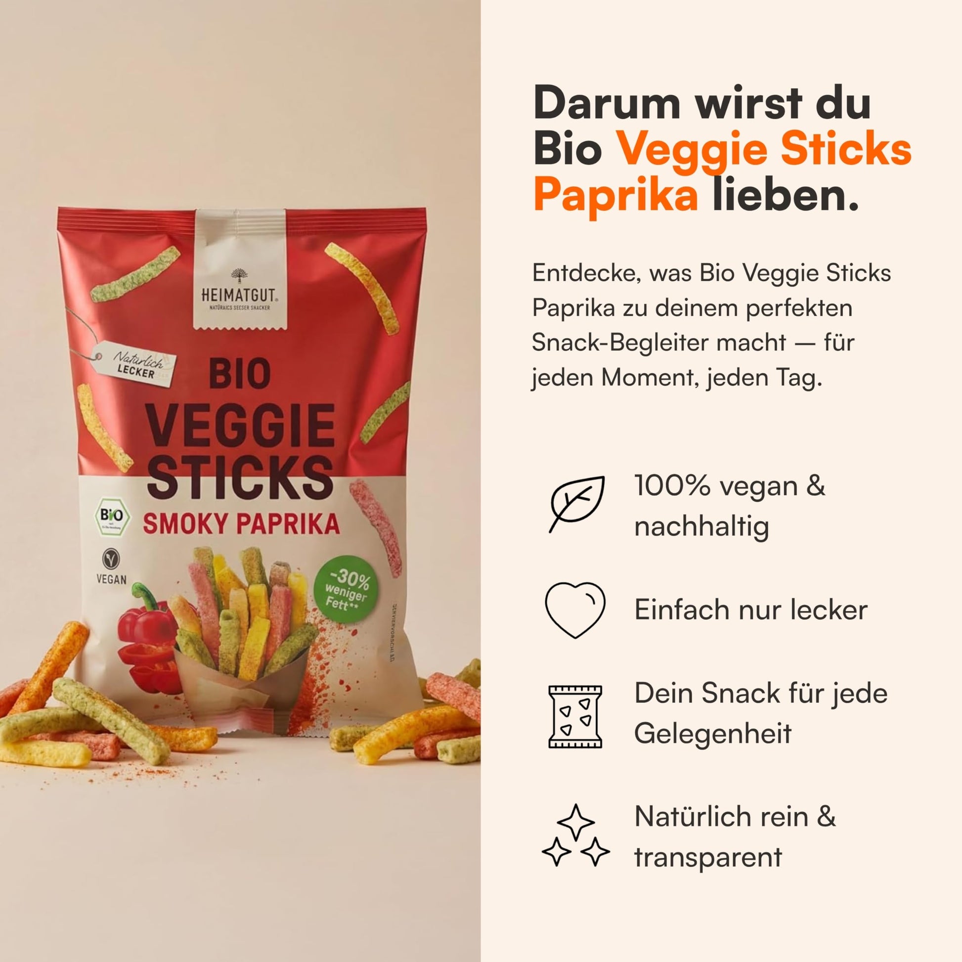 Bio Veggie Sticks Smoky Paprika mit Spinat, Tomate und Rote Bete